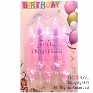 VELA ROSAS FELIZ CUMPLEA�OS CON GIBRE 8 CM x 5 UNIDADES